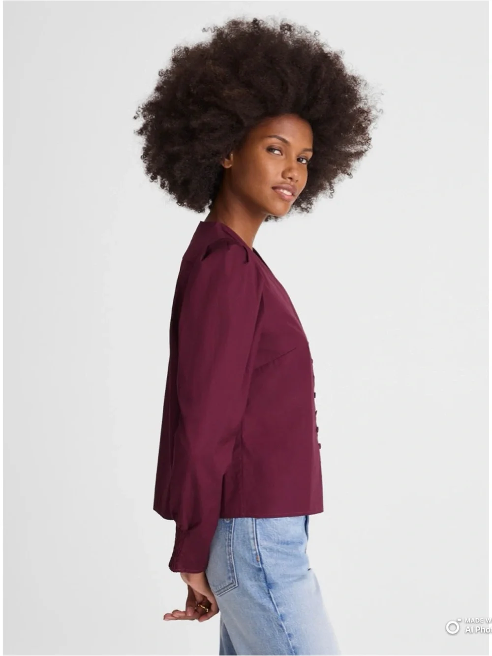 Madewell Large V-Neck Button Front Top With Neck Tie in Dark Pomegranate NWT